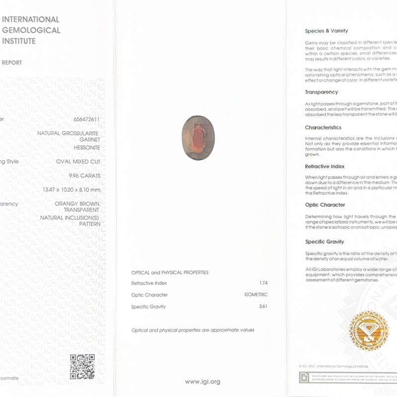 Hessonite (Gomed) - 9.96 Carat (Ceylon) (IGI Certified)